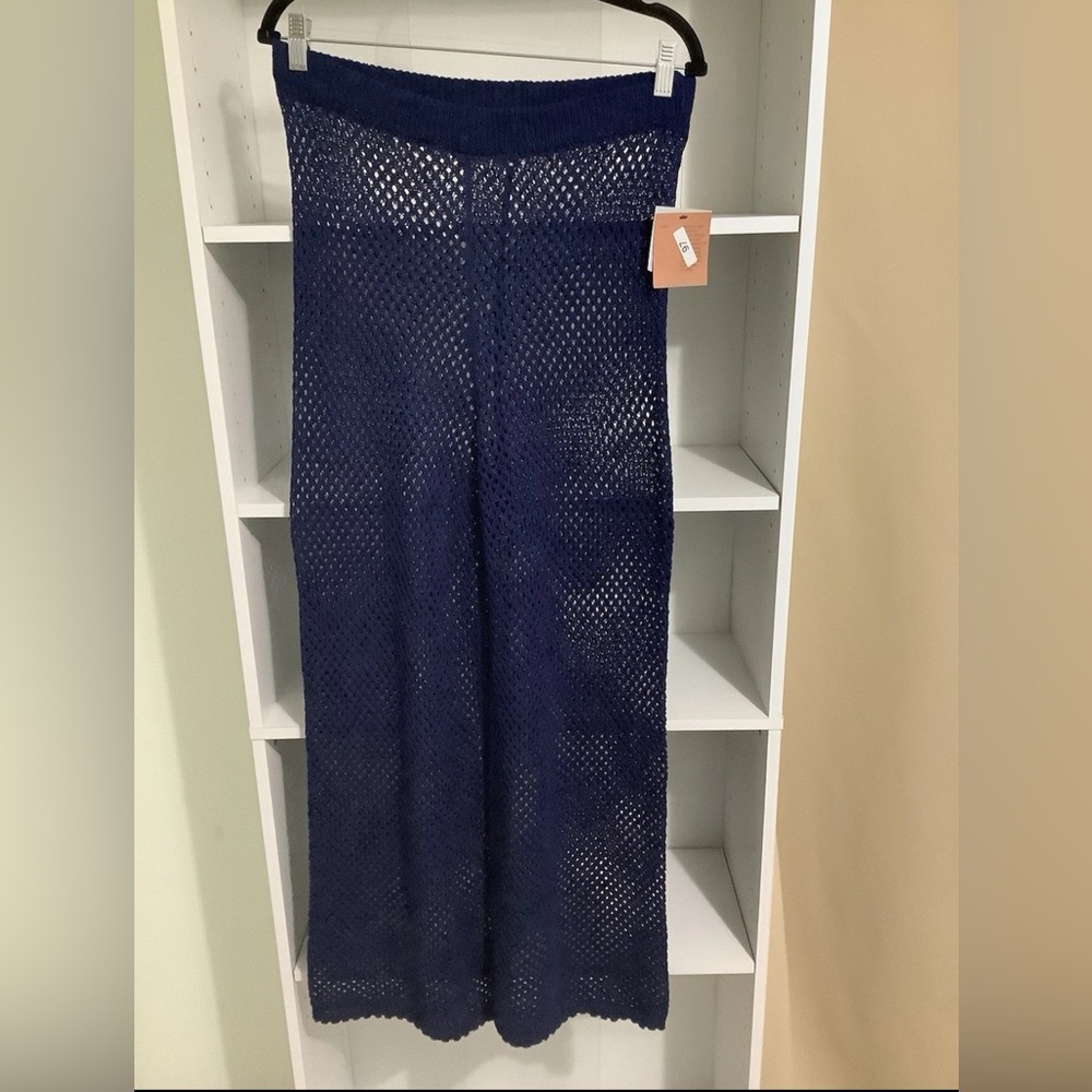 NEW Shade & Shore Women's Crochet Cover Up Pants Navy Size Large
